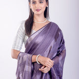 Ultra Violet Georgette Saree With Self Stripe - Anvi Couture