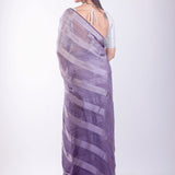 Ultra Violet Georgette Saree With Self Stripe - Anvi Couture