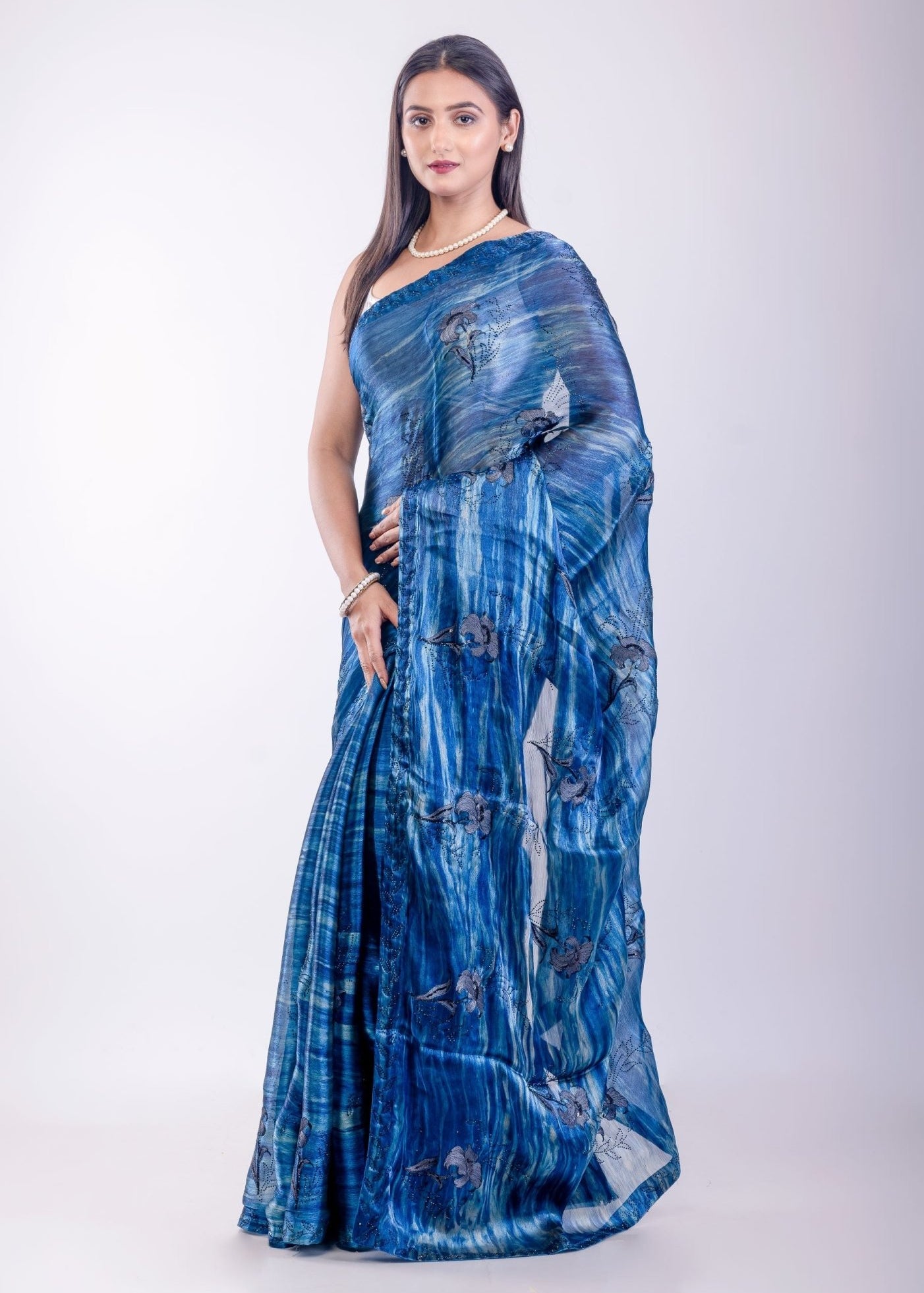 Blue Jimmy Choo Party Wear Saree - Anvi Couture