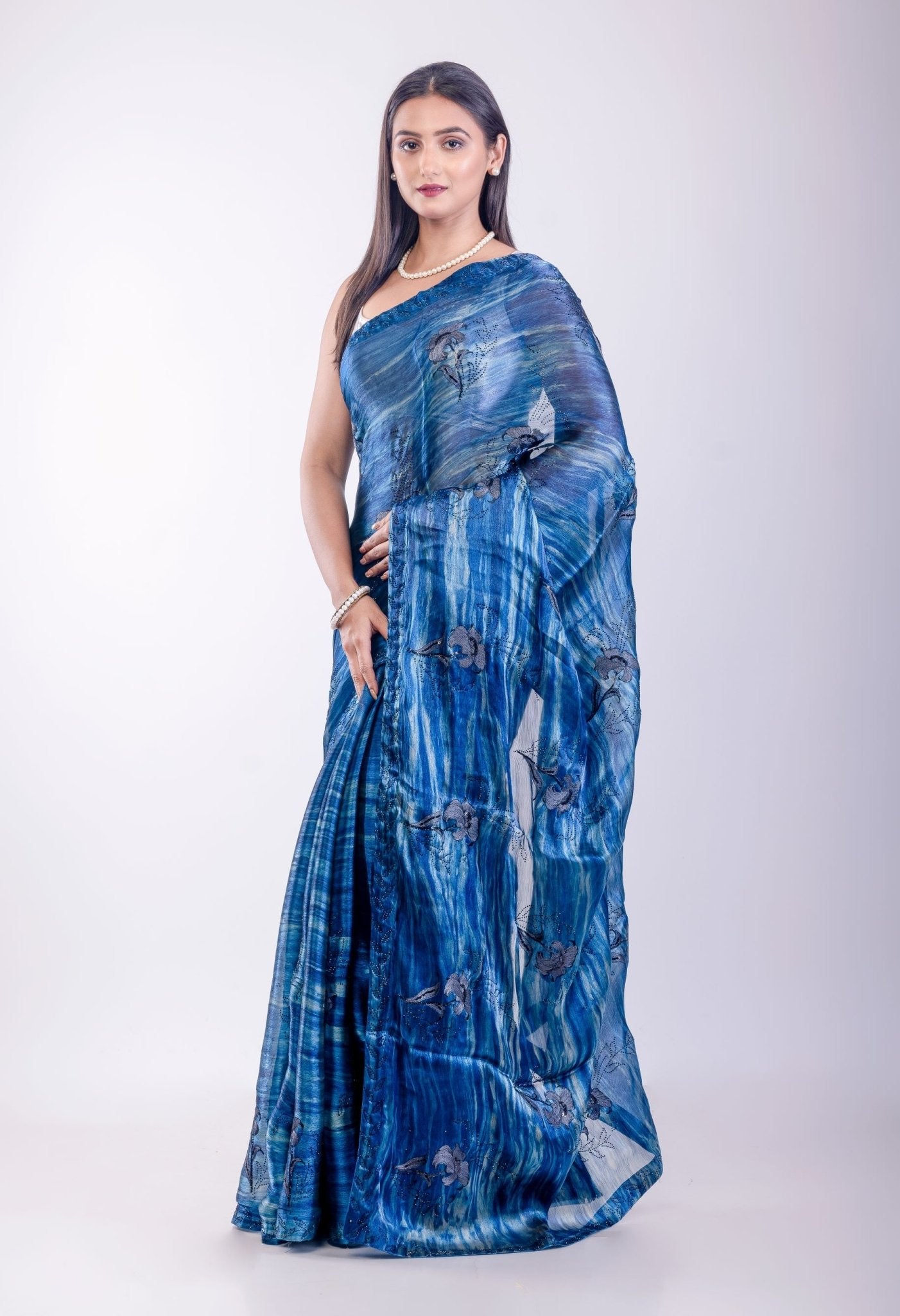 Blue Jimmy Choo Party Wear Saree - Anvi Couture