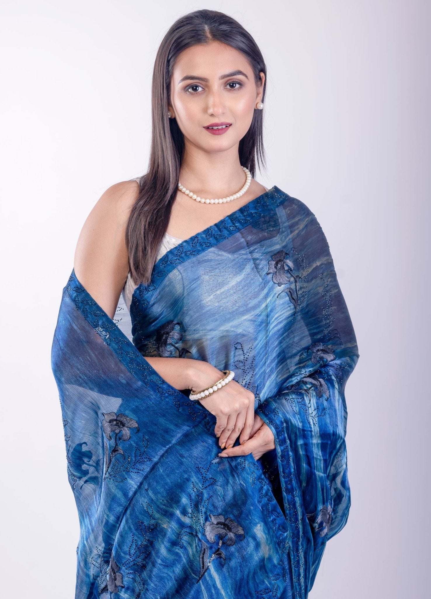 Blue Jimmy Choo Party Wear Saree - Anvi Couture