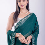 Dark Green Jimmy Choo Saree with Stone Embroidered Border - Anvi Couture