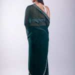 Dark Green Jimmy Choo Saree with Stone Embroidered Border - Anvi Couture