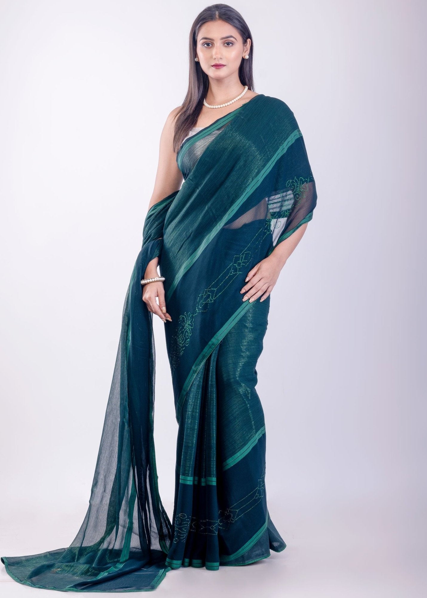 Green Jimmy Choo Saree With Stone Work - Anvi Couture