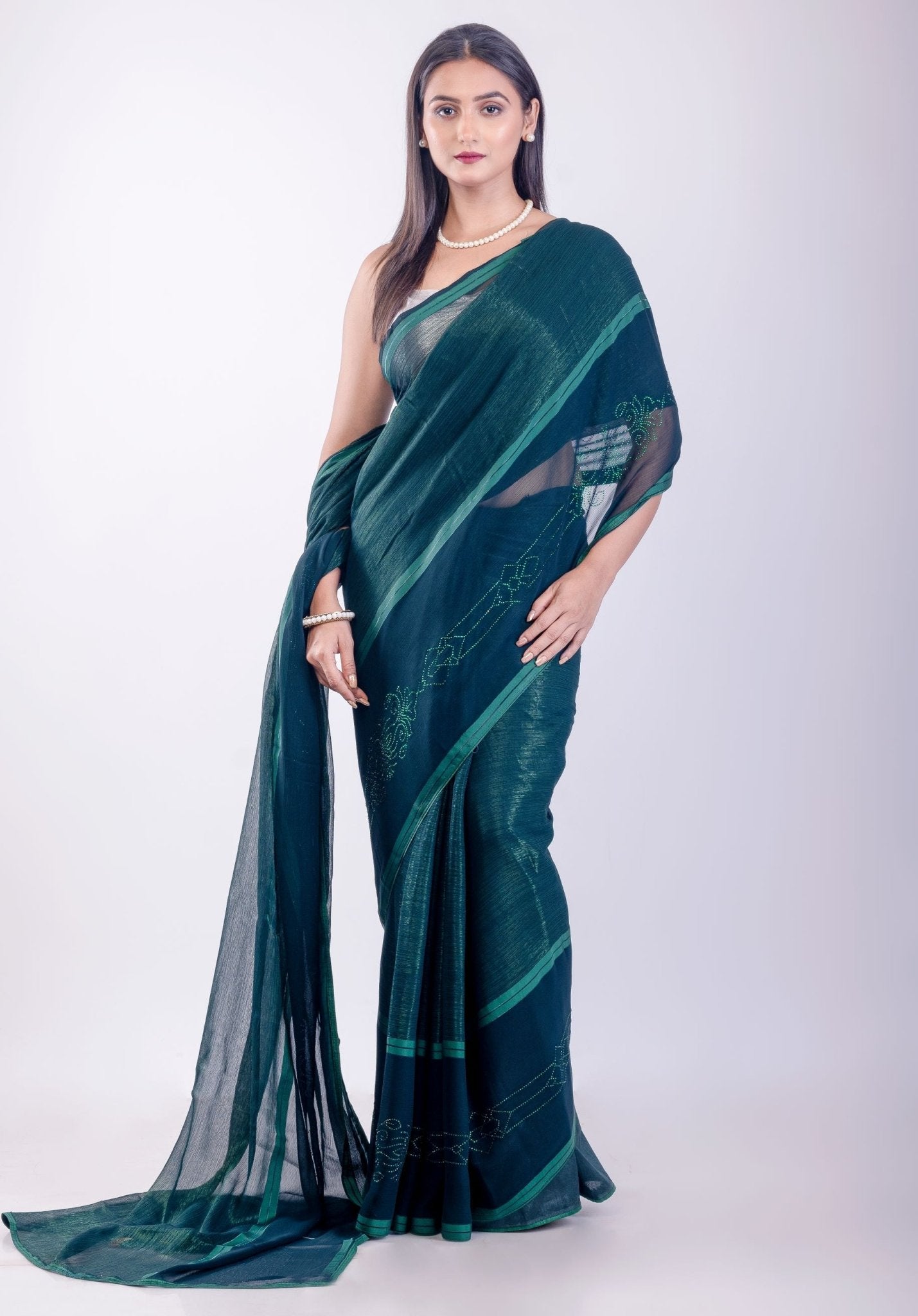 Green Jimmy Choo Saree With Stone Work - Anvi Couture