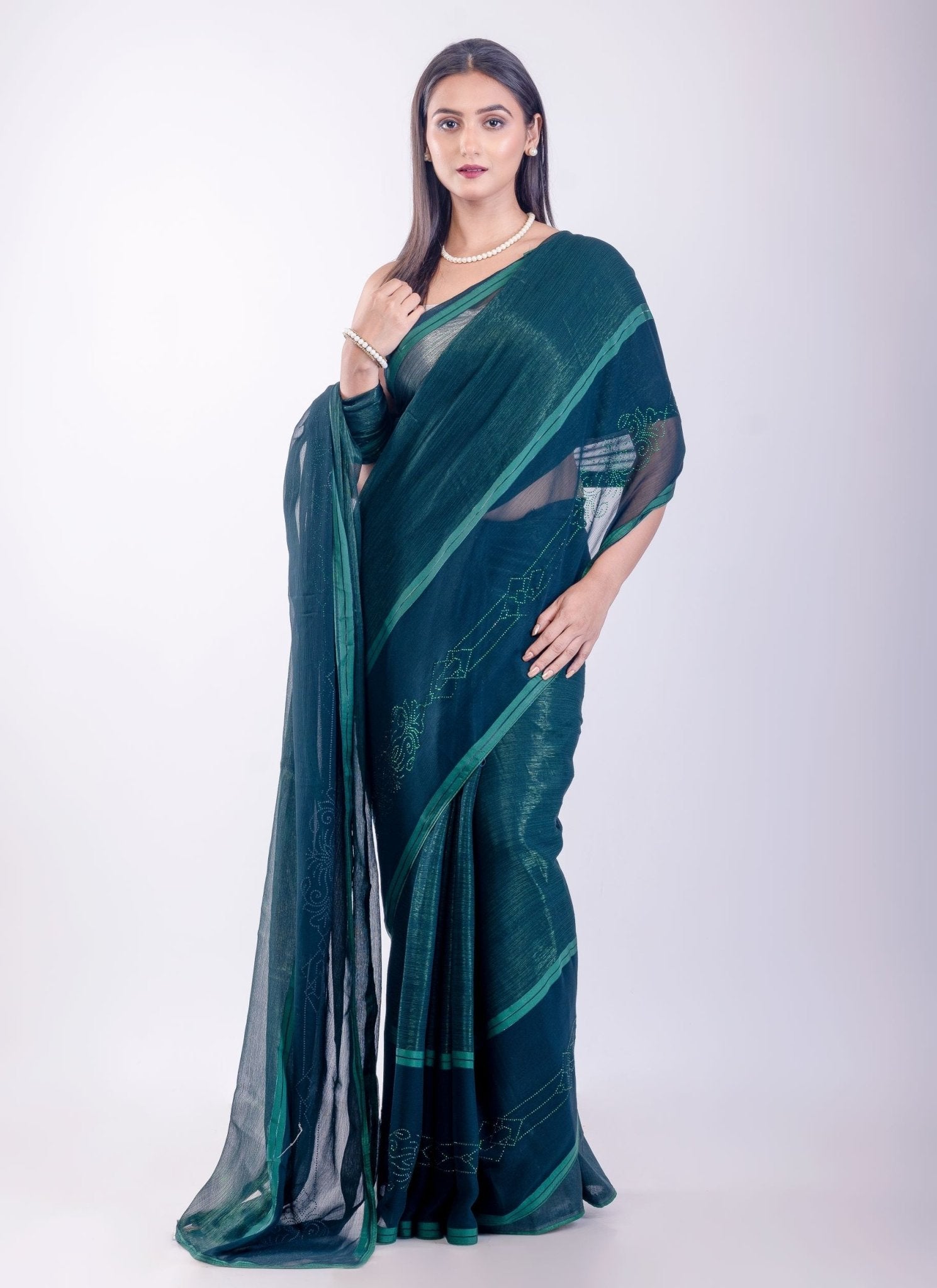 Green Jimmy Choo Saree With Stone Work - image 2