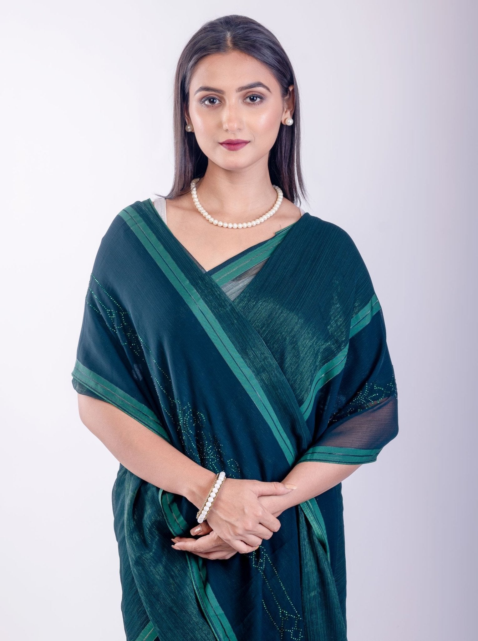 Green Jimmy Choo Saree With Stone Work - Anvi Couture