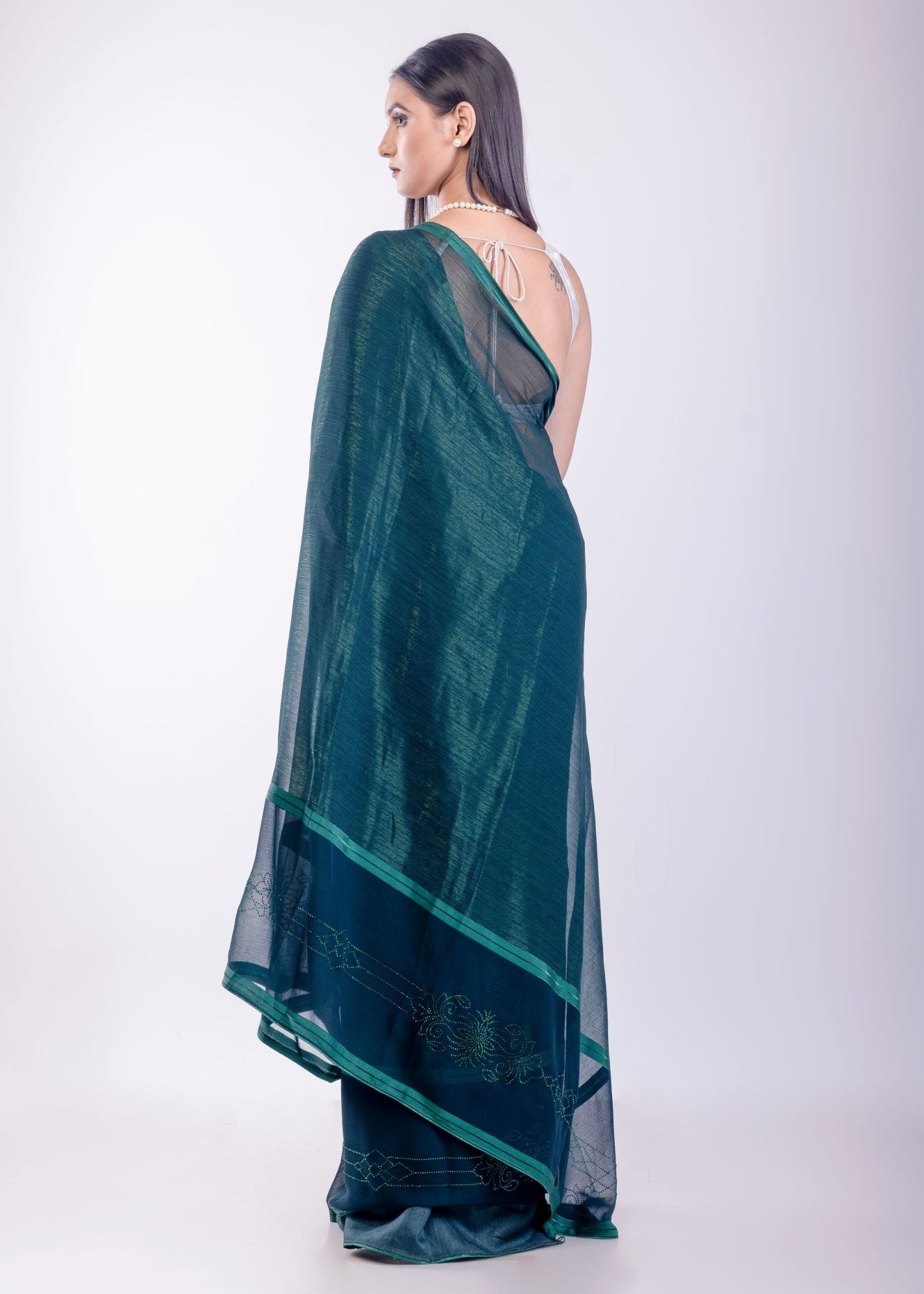 Green Jimmy Choo Saree With Stone Work - Anvi Couture