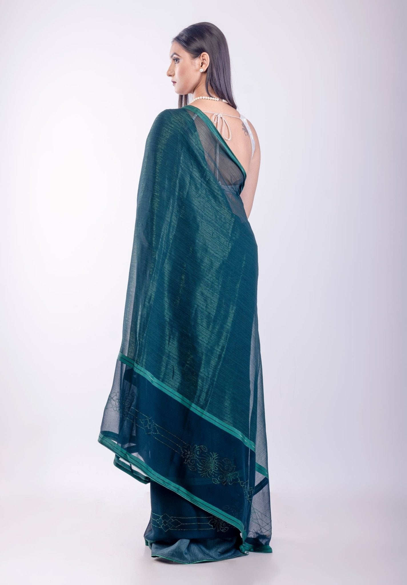 Green Jimmy Choo Saree With Stone Work - Anvi Couture