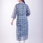 Blue Printed Silk Straight Kurta - Anvi Couture