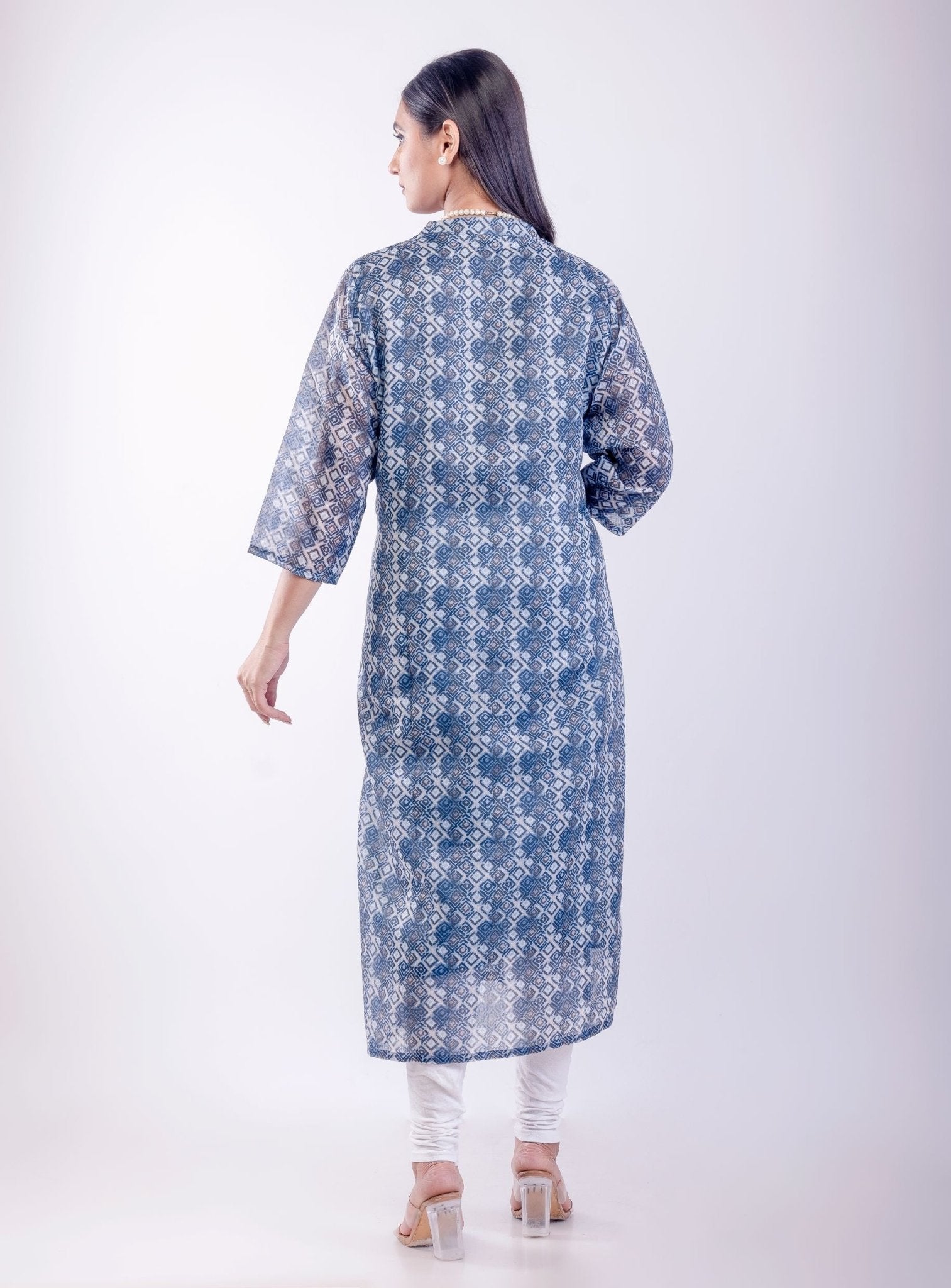 Blue Printed Silk Straight Kurta - Anvi Couture