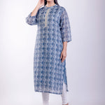 Blue Printed Silk Straight Kurta - Anvi Couture