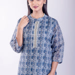 Blue Printed Silk Straight Kurta - Anvi Couture