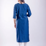 Blue Rayon Straight Embroidered Kurta - Anvi Couture