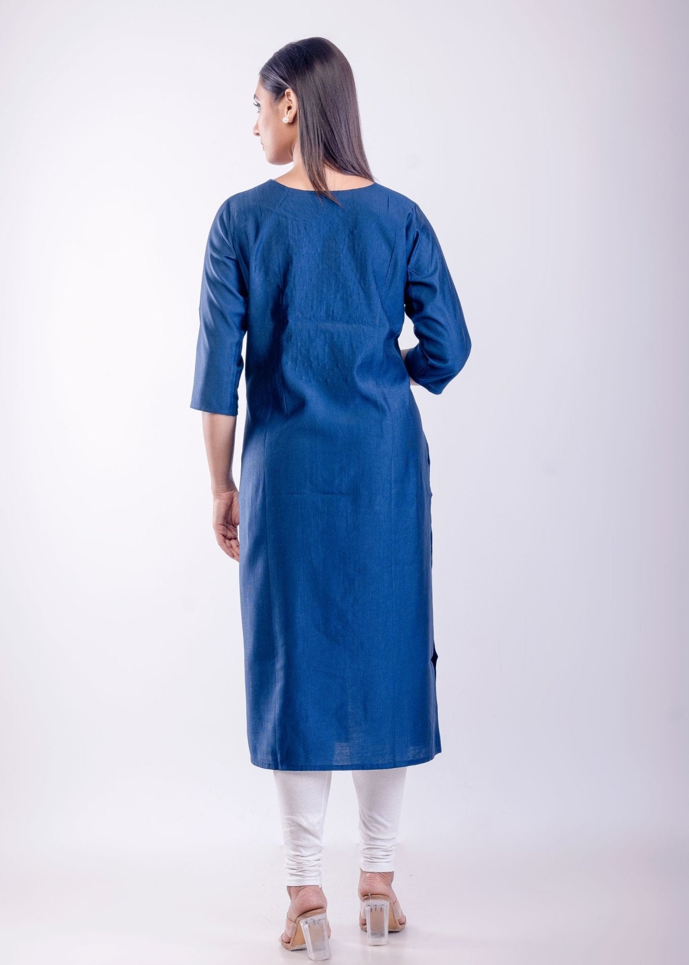 Blue Rayon Straight Embroidered Kurta - Anvi Couture