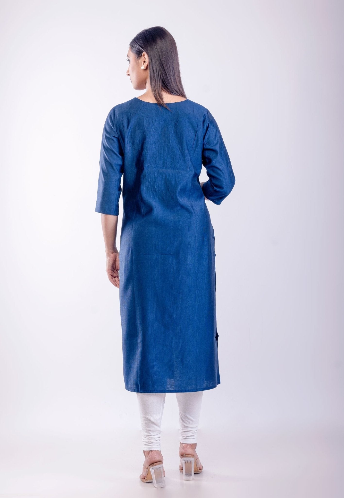 Blue Rayon Straight Embroidered Kurta - Anvi Couture