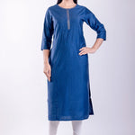 Blue Rayon Straight Embroidered Kurta - Anvi Couture