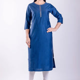 Blue Rayon Straight Embroidered Kurta - Anvi Couture