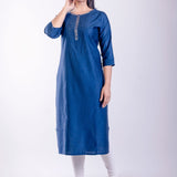 Blue Rayon Straight Embroidered Kurta - Anvi Couture