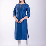 Blue Rayon Straight Embroidered Kurta - Anvi Couture