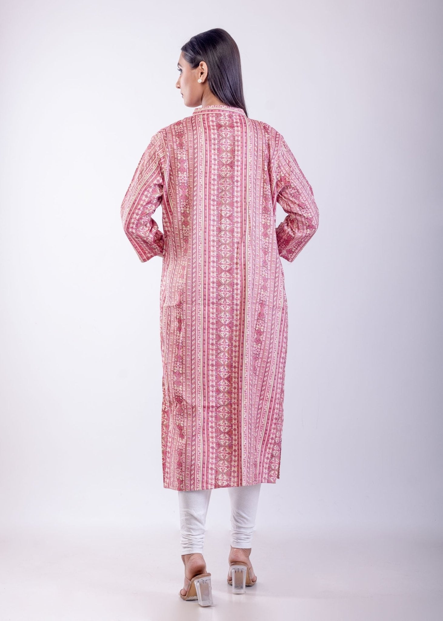 Pink A Line Kurta with Embroidered Work - Anvi Couture