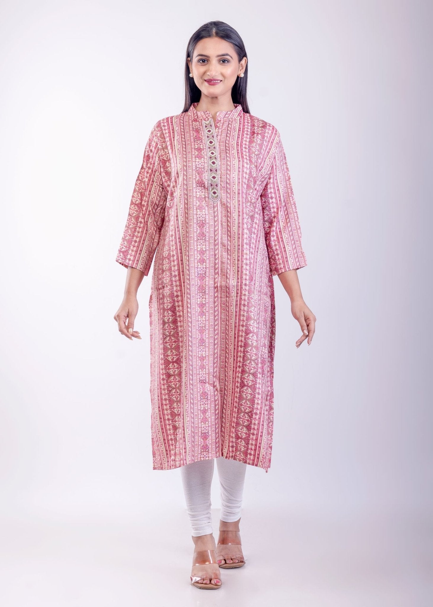 Pink A Line Kurta with Embroidered Work - Anvi Couture