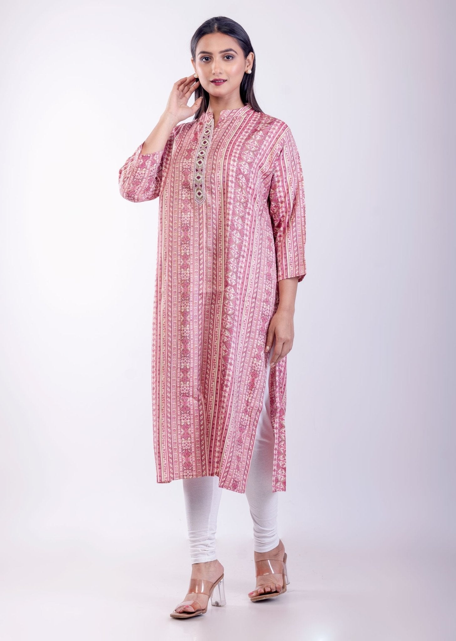 Pink A Line Kurta with Embroidered Work - Anvi Couture