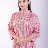 Pink A Line Kurta with Embroidered Work - Anvi Couture