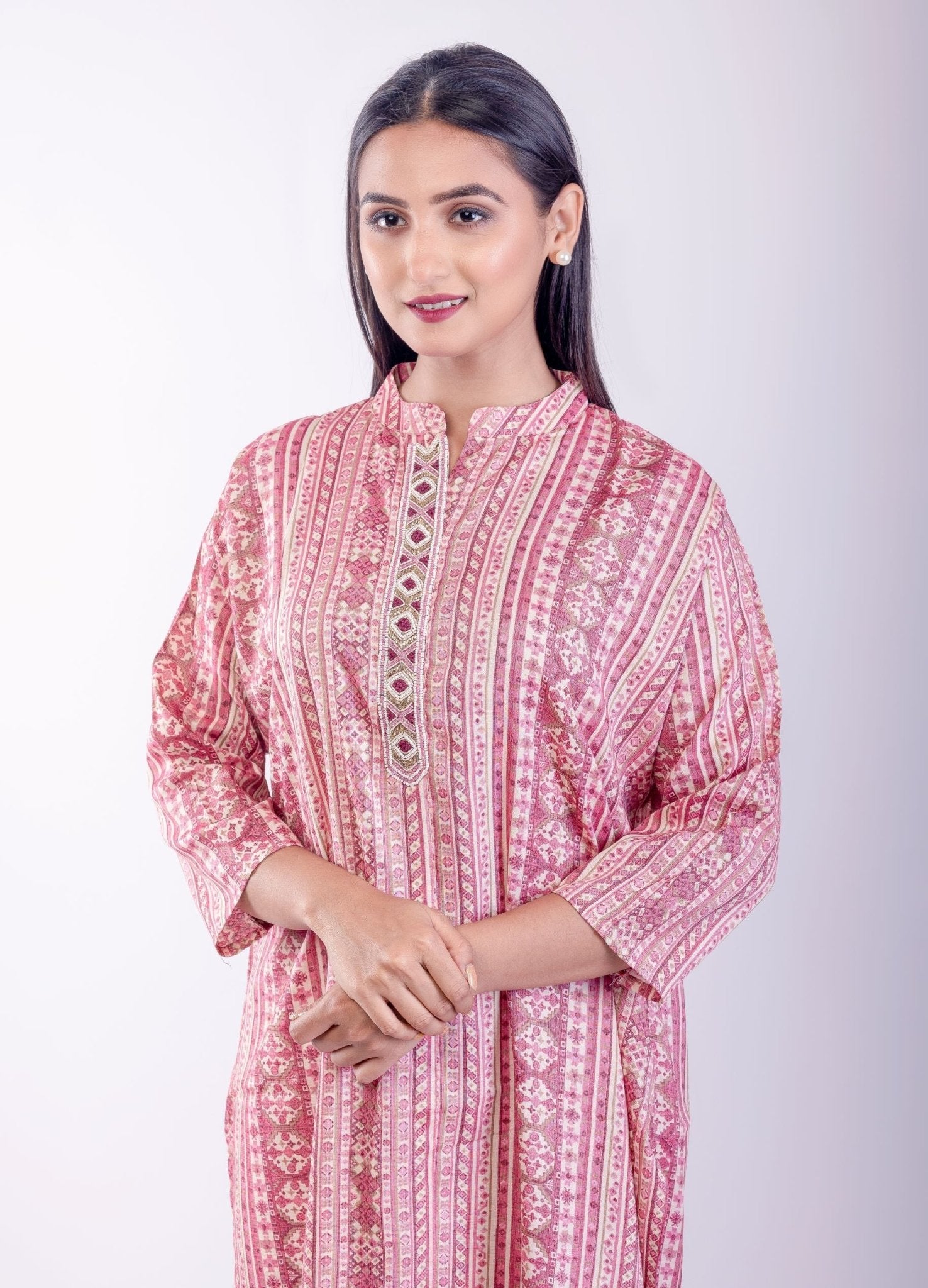 Pink A Line Kurta with Embroidered Work - Anvi Couture