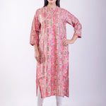 Pink Printed Cotton A - Line Kurta - Anvi Couture