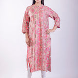 Pink Printed Cotton A - Line Kurta - Anvi Couture
