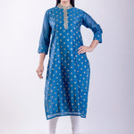 Blue Silk Straight Kurta Set with Embroidered Work - Anvi Couture