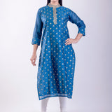 Blue Silk Straight Kurta Set with Embroidered Work - Anvi Couture