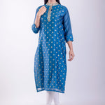 Blue Silk Straight Kurta Set with Embroidered Work - Anvi Couture