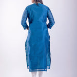 Blue Silk Straight Kurta Set with Embroidered Work - Anvi Couture