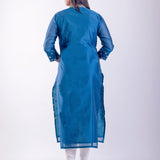 Blue Silk Straight Kurta Set with Embroidered Work - Anvi Couture
