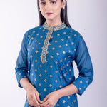 Blue Silk Straight Kurta Set with Embroidered Work - Anvi Couture