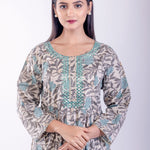 Gray & Blue Cotton Printed Anarkali Kurta with Embroidered Work - Anvi Couture