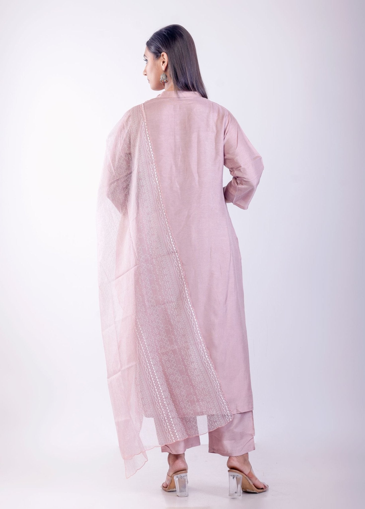 Pink Embroidered Regular Straight Kurta With Trousers & Dupatta - Anvi Couture