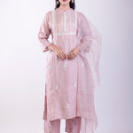 Pink Embroidered Regular Straight Kurta With Trousers & Dupatta - Anvi Couture