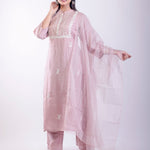 Pink Embroidered Regular Straight Kurta With Trousers & Dupatta - Anvi Couture