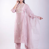 Pink Embroidered Regular Straight Kurta With Trousers & Dupatta - Anvi Couture