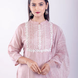 Pink Embroidered Regular Straight Kurta With Trousers & Dupatta - Anvi Couture