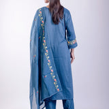 Steel Blue Silk Kurta Set with Thread Embroidery Work - Anvi Couture