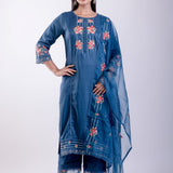 Cobalt Blue Kurta Set With Embroidered Work - Anvi Couture