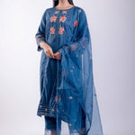 Cobalt Blue Kurta Set With Embroidered Work - Anvi Couture