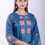 Cobalt Blue Kurta Set With Embroidered Work - Anvi Couture