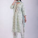 Light Green Cotton Printed Straight Kurta with Embroidered Work - Anvi Couture