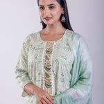 Light Green Cotton Printed Straight Kurta with Embroidered Work - Anvi Couture