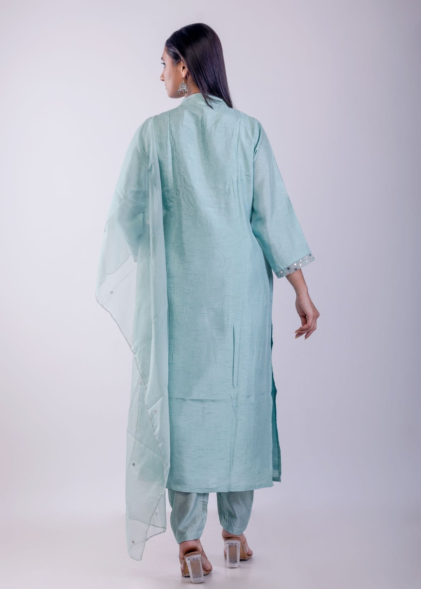 Sky Blue Digital Printed Hand Embroidered Suit Set - Anvi Couture